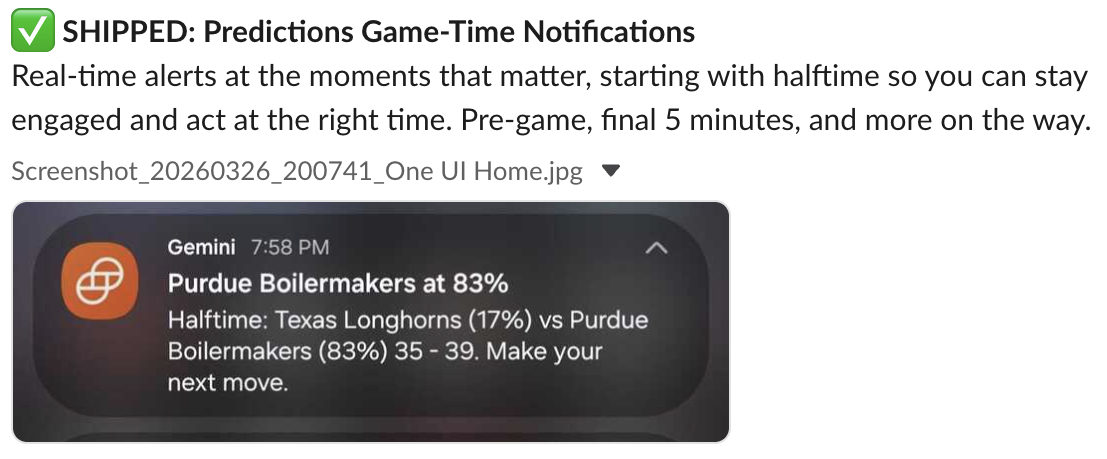 Predictions notifications shipped